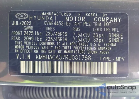 2024 Hyundai Kona N Line from USA, damaged, VIN KM8HACA37RU031788